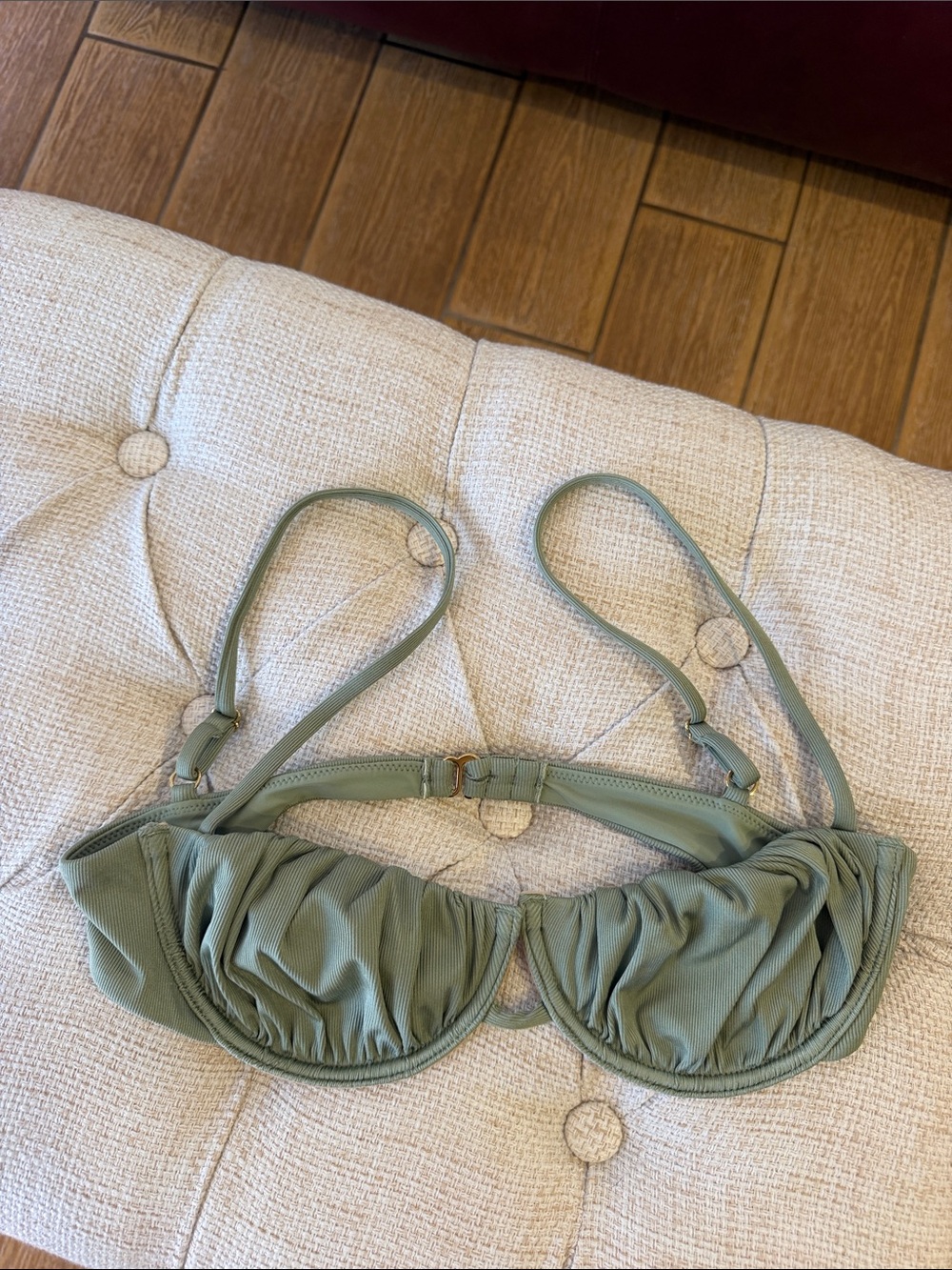 Montce Sage Green Rib Petal Ruched Underwire Bikini Top Small